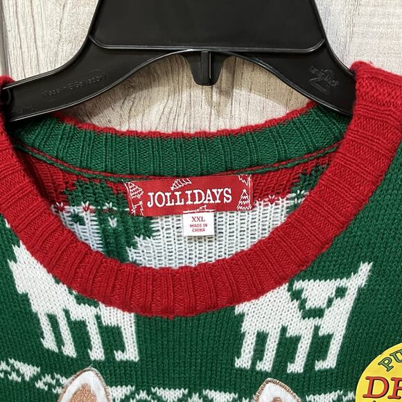 Holliday’s XXL Mens Ugly Christmas Sweater Santa Llama Presents Drink Pocket New - Picture 2 of 7